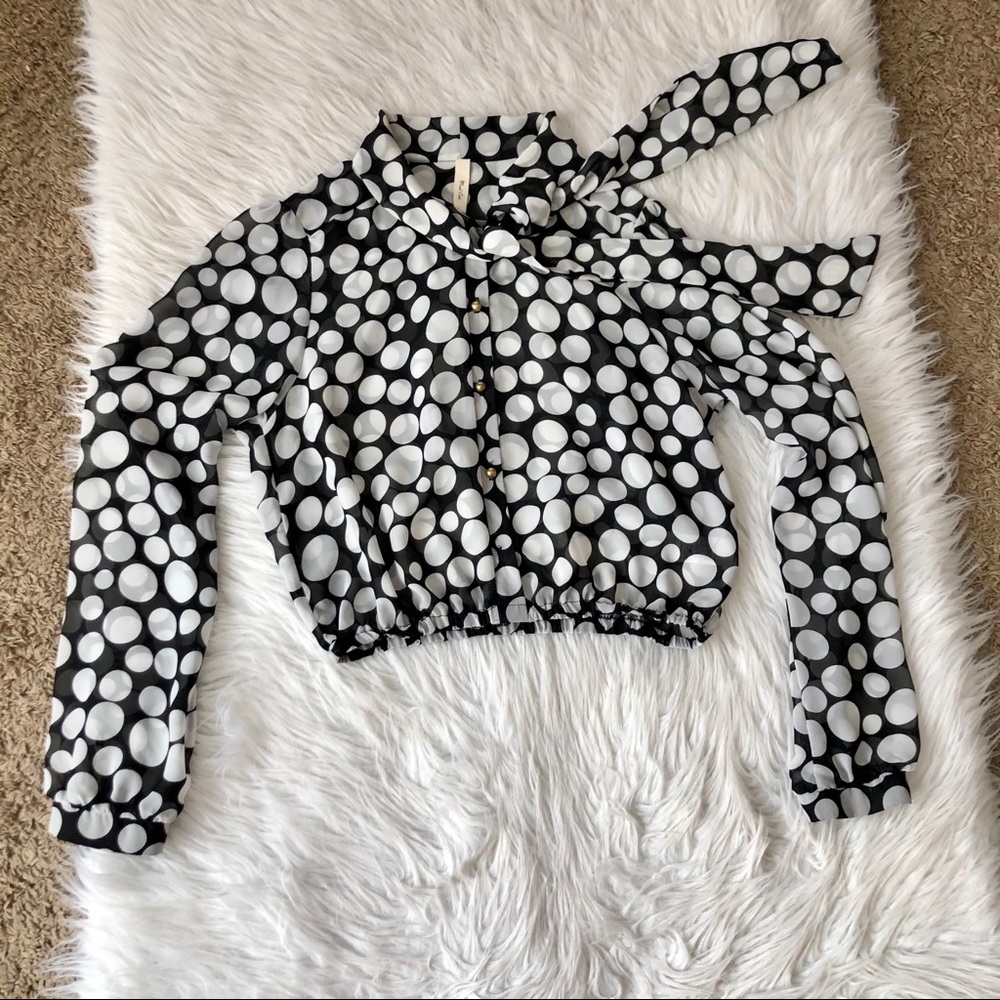 Mind Code black white polka dot sheer top, medium